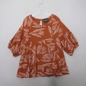 Tanoa Tunic Top Large Tiana Swing Rust Floral Boho Tiered Puff Sleeve NWT